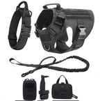 Tactical Military Dog Harness Set with Collar, Bungee Leash & MOLLE Pouches