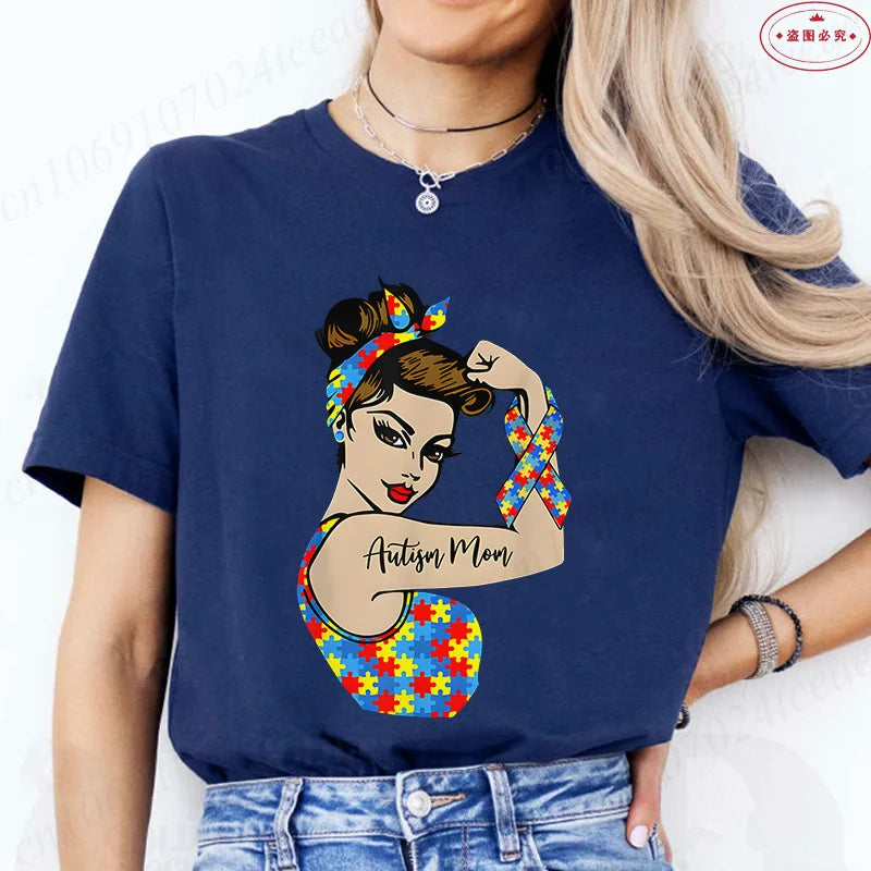 Autism Mom T-Shirt for Women Fashion Awareness