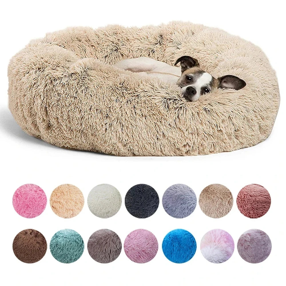 Cat Bed Long Plush Dog House Round Large Dog Bed for Medium Dog