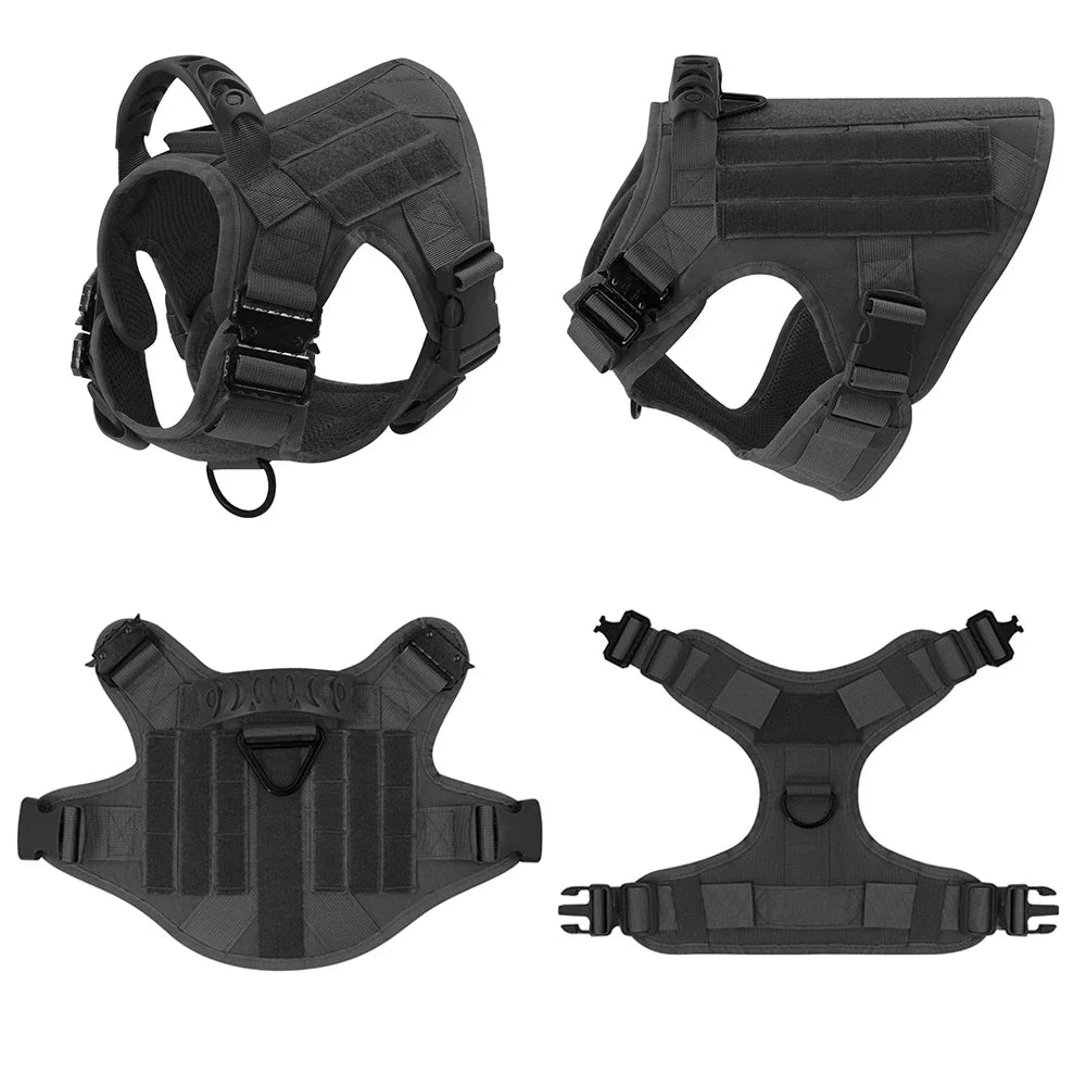 Tactical Military Dog Harness Set with Collar, Bungee Leash & MOLLE Pouches