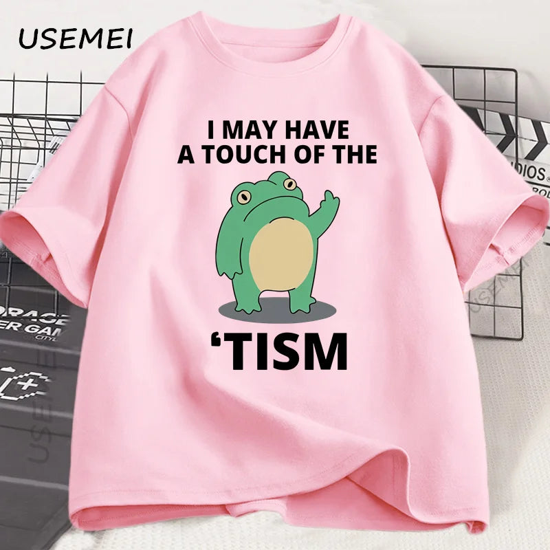 I May Have A Touch of The Tism Funny T Shirt Autism Retro T-Shirt Short Sleeve Tshirt Casual Men O-neck Cotton T Shirt Tee Tops