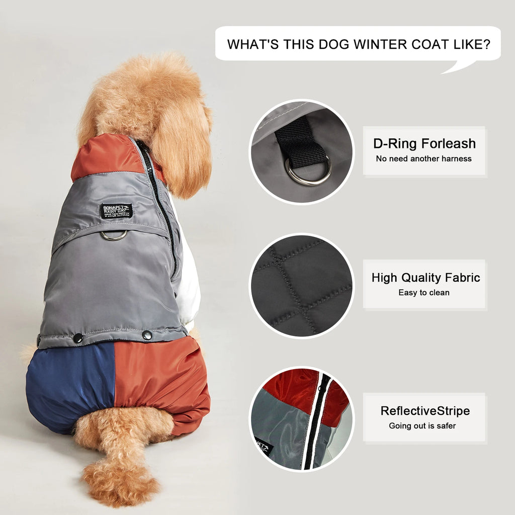 Retro Colorblock Full-Body Dog Winter Suit | Waterproof EB901
