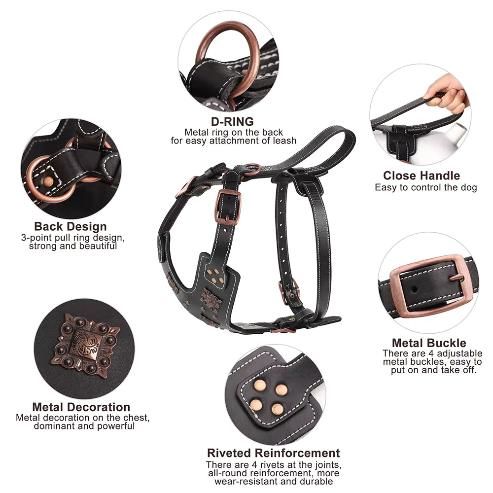 Genuine Leather Dog Harness Durable