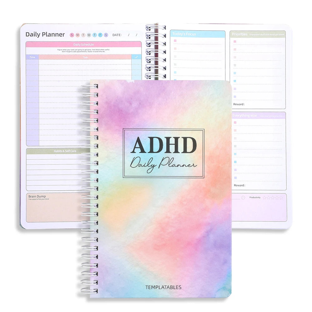 64 Sheets ADHD Daily Focus Planner A5 Notebook