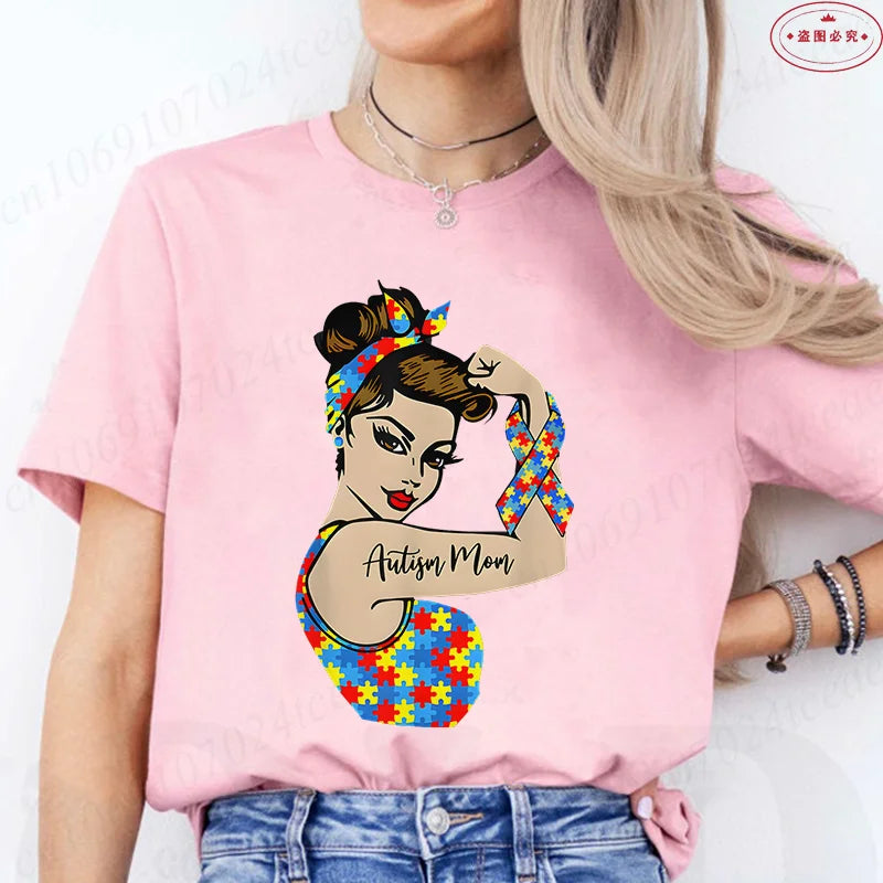 Autism Mom T-Shirt for Women Fashion Awareness