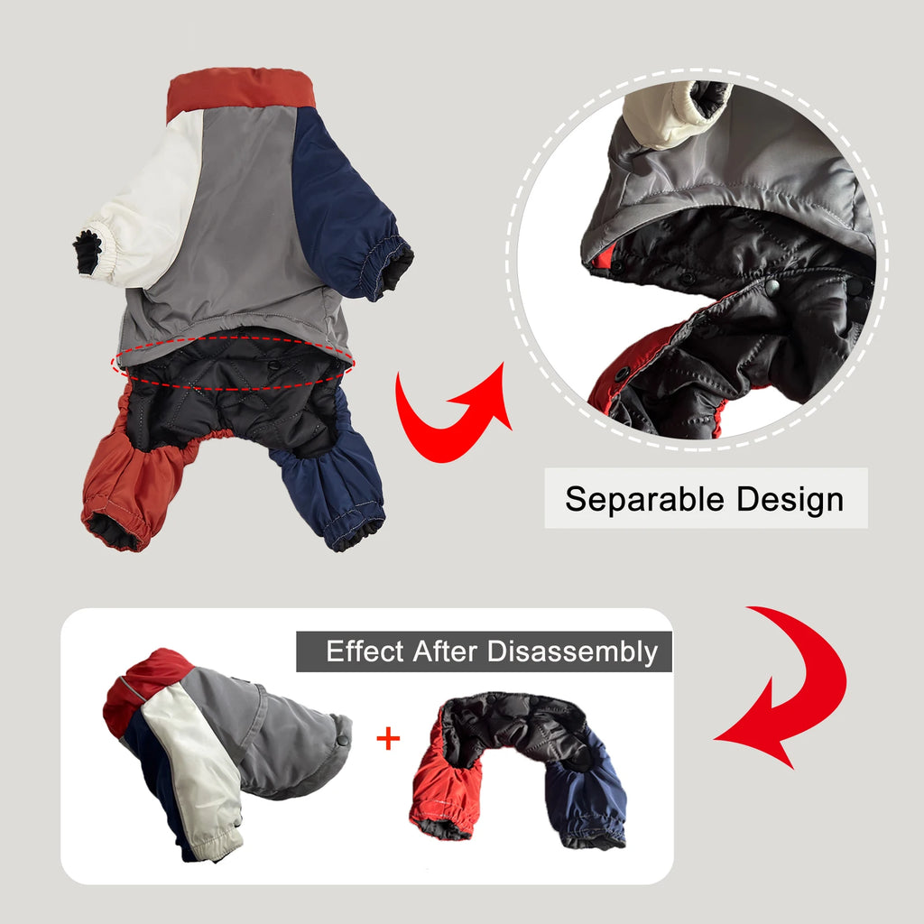 Retro Colorblock Full-Body Dog Winter Suit | Waterproof EB901