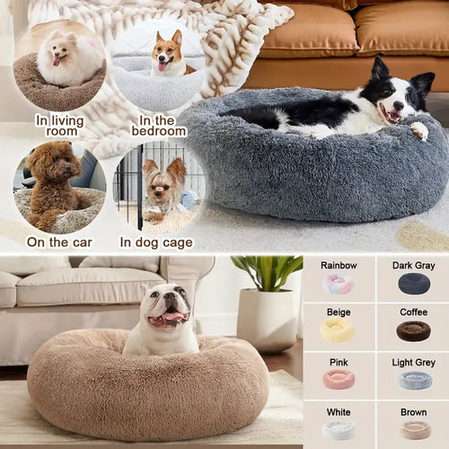 Cat Bed Long Plush Dog House Round
