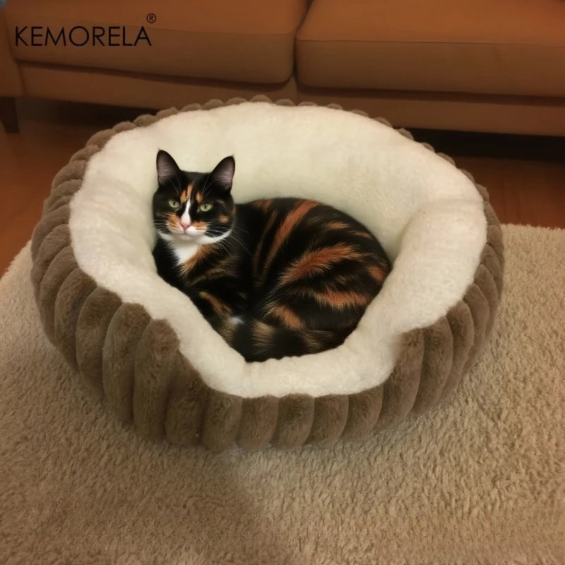 Jumbo Soft Warm Cat Bed - Plush Cozy Puppy Sofa with Backrest
