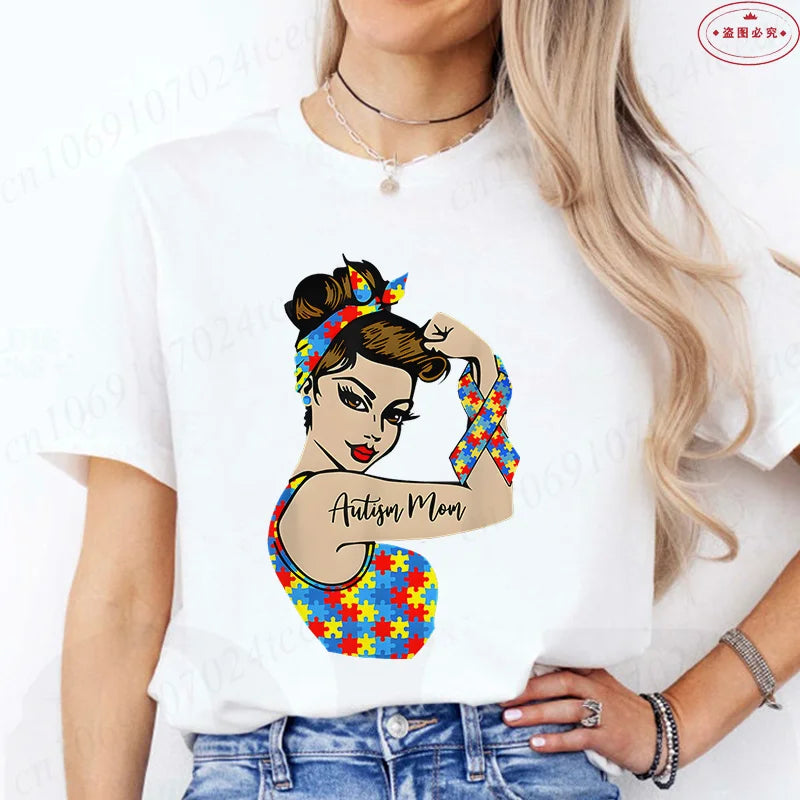 Autism Mom T-Shirt for Women Fashion Awareness