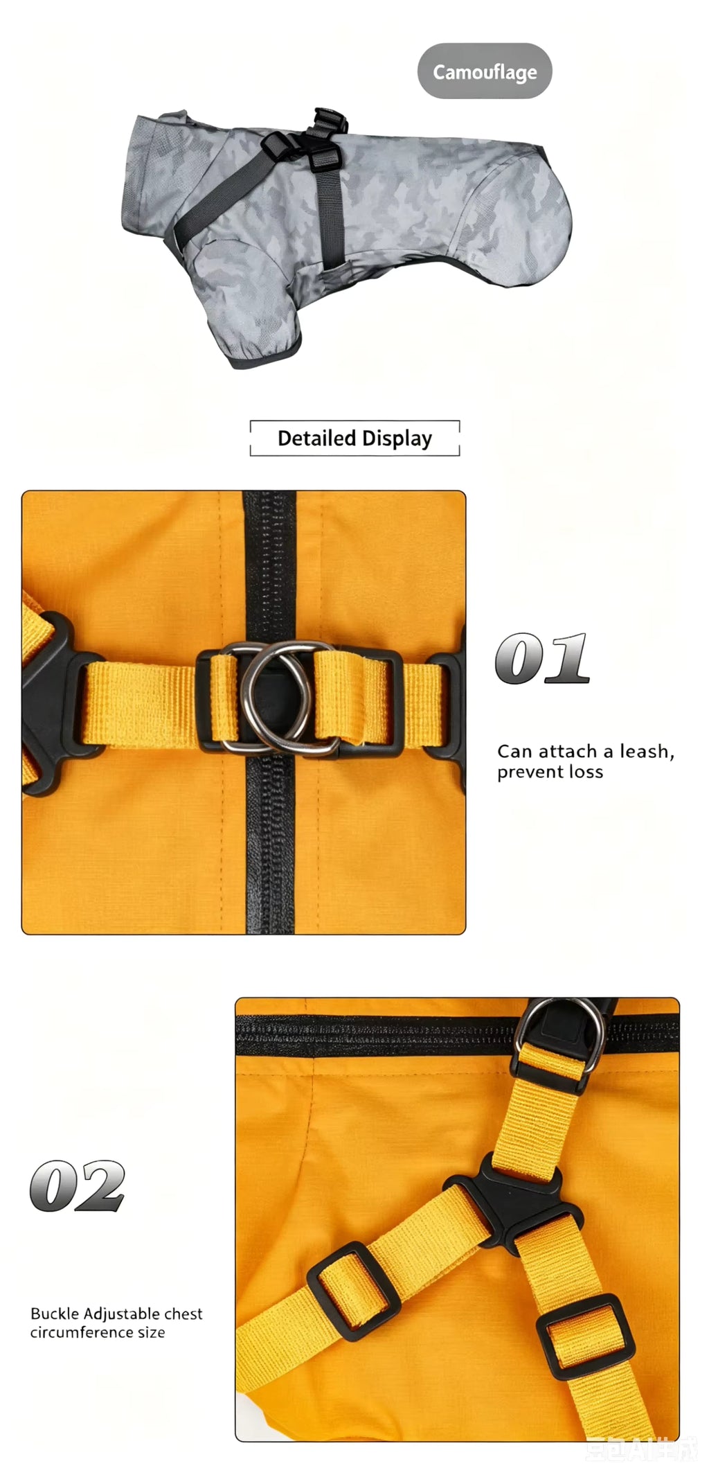 Waterproof Dog Coat with Adjustable Straps & Harness | Reflective Trim EB93