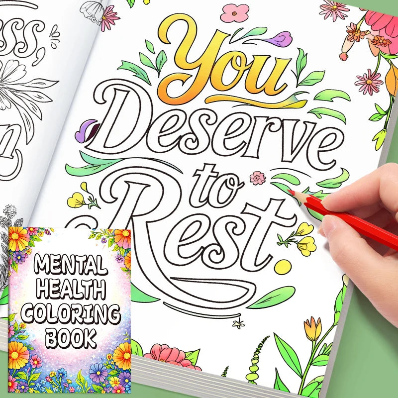 Mental Health Coloring Book for Adults, Beautiful Floral Stress Relief Coloring Pages, Inspirational Relaxing Art Therapy Book