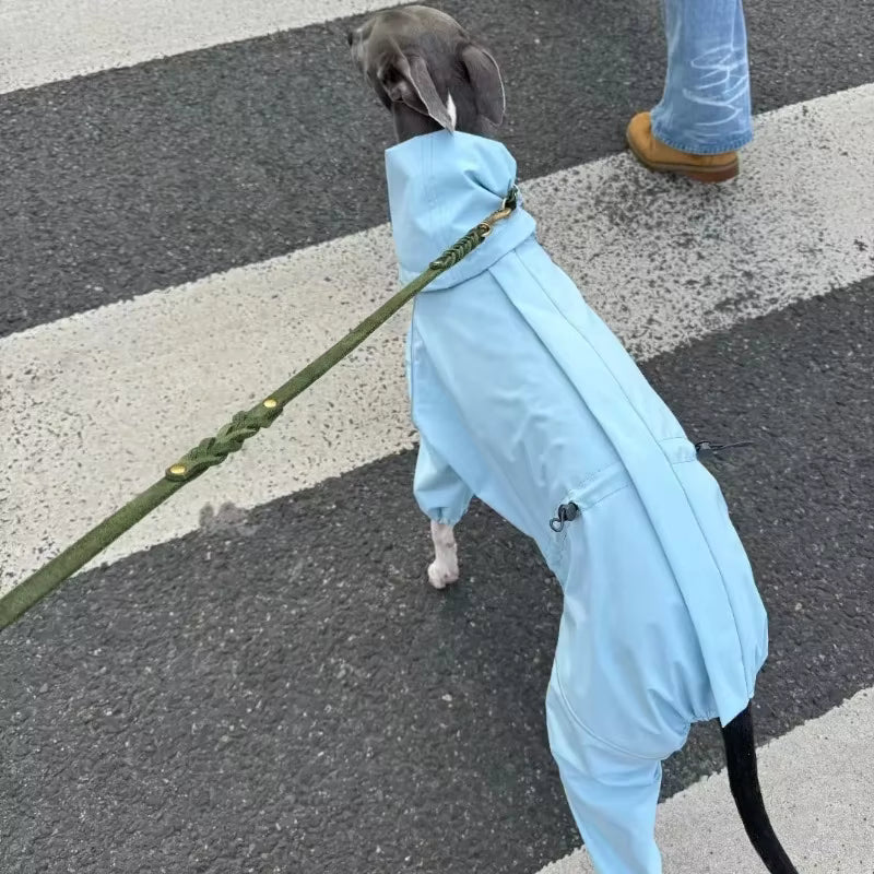 Reflective Waterproof Dog Raincoat – Full-Body Windbreaker Jumpsuit for Greyhounds, Whippets, & All Breeds