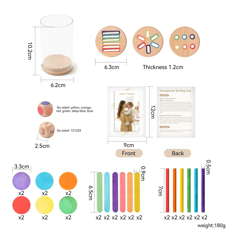 Montessori 3-in-1 Wooden Rainbow Color Sorting Aur Fine Motor Skill Learning Set