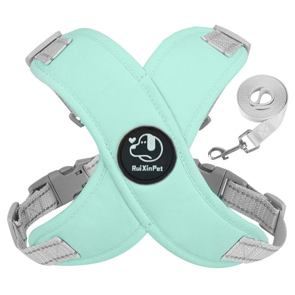 Pastel X-Shape Padded Dog Harness and Matching Leash Set