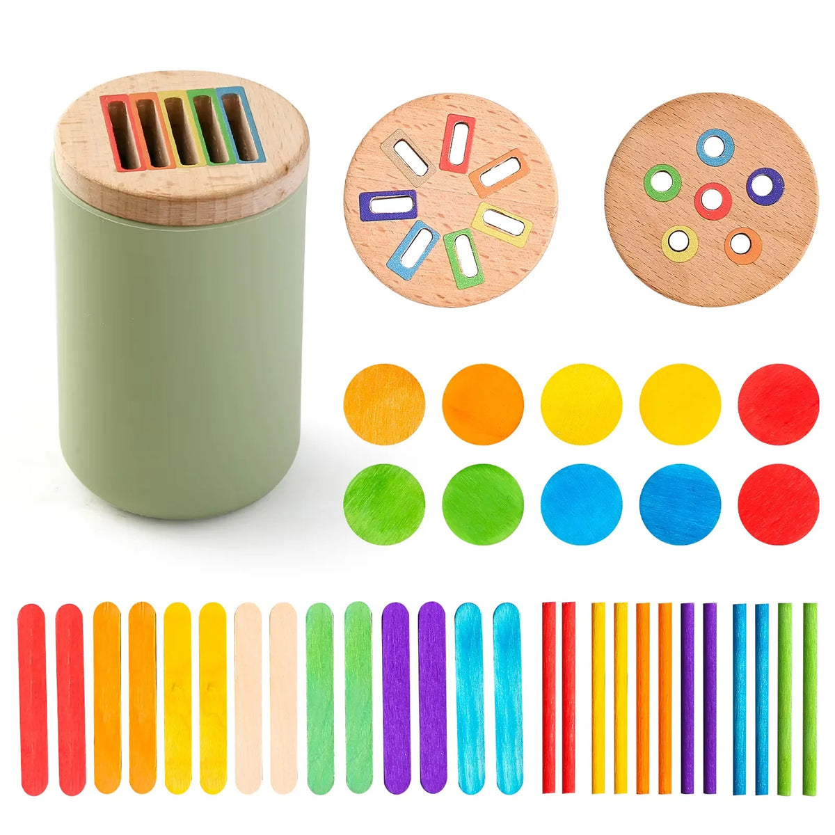 Montessori 3-in-1 Wooden Rainbow Color Sorting Aur Fine Motor Skill Learning Set