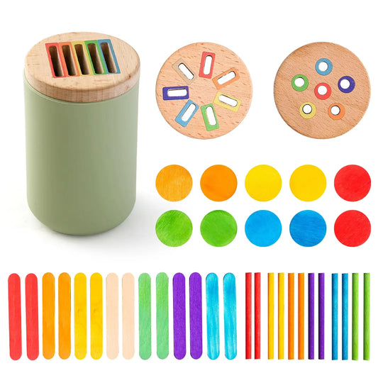 Montessori 3-in-1 Wooden Rainbow Color Sorting Aur Fine Motor Skill Learning Set
