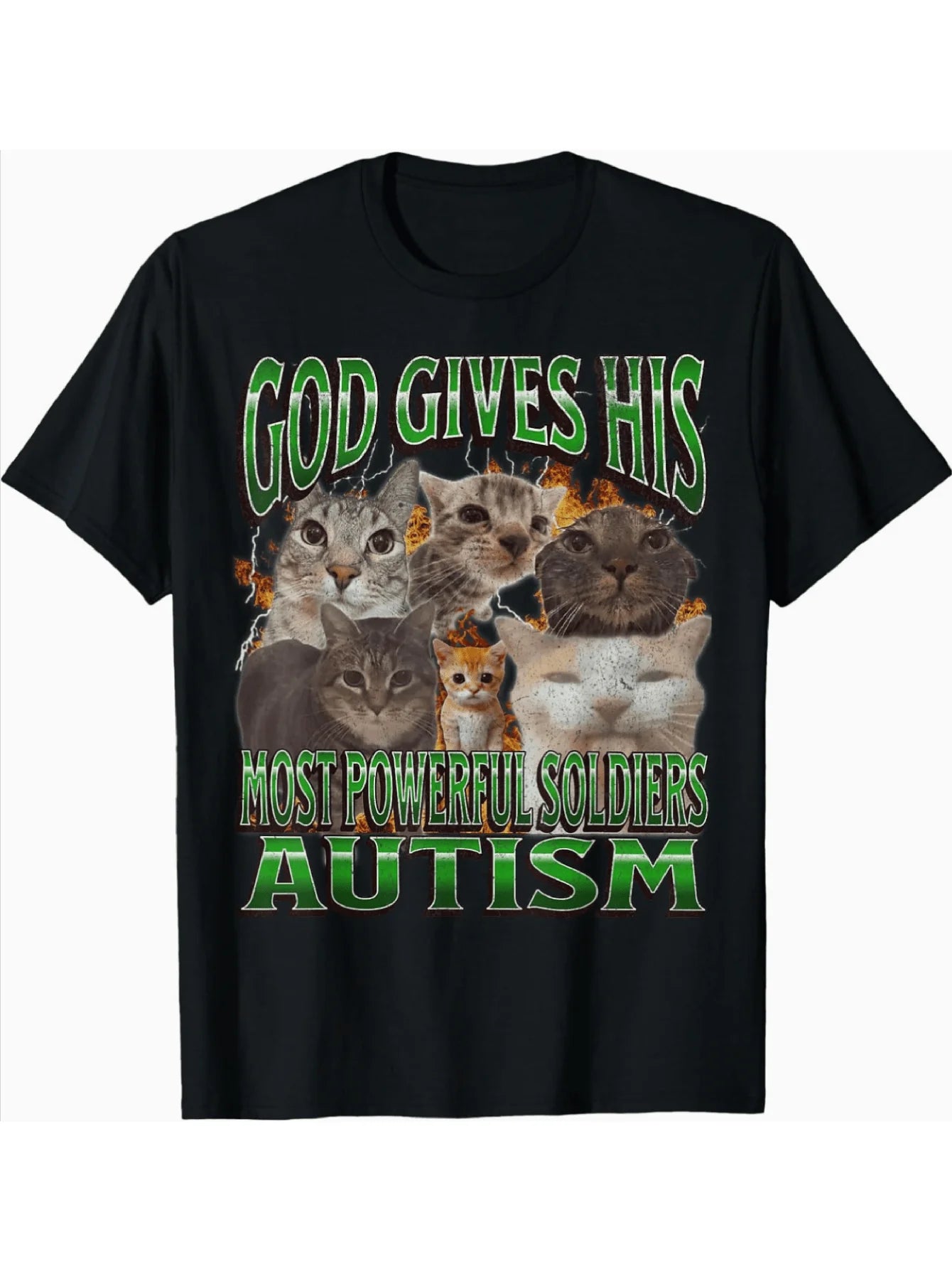 "God Gave Him The Strongest Warrior: Autism" Cat Pattern T-Shirt - Fun Autism Awareness Promotional T-Shirt Women Clothing Y2K