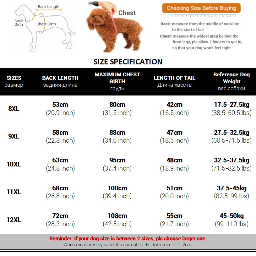Dog Water Proof Rain Coat | Large Dogs