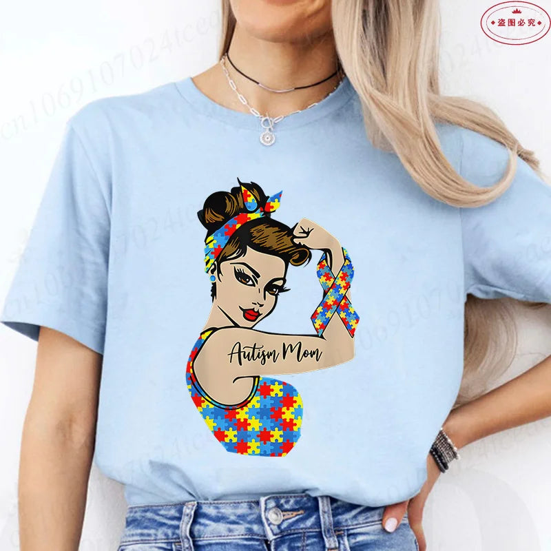 Autism Mom T-Shirt for Women Fashion Awareness